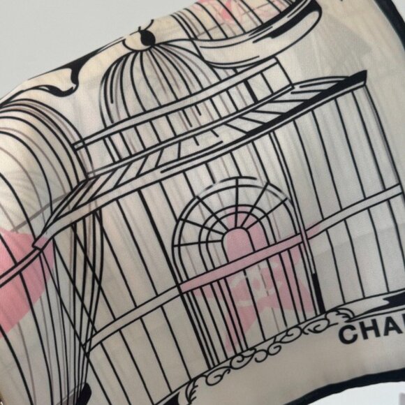 Pink & Black - Birdcage Print Silk Scarf Size 90*90cm - Picture 2 of 5